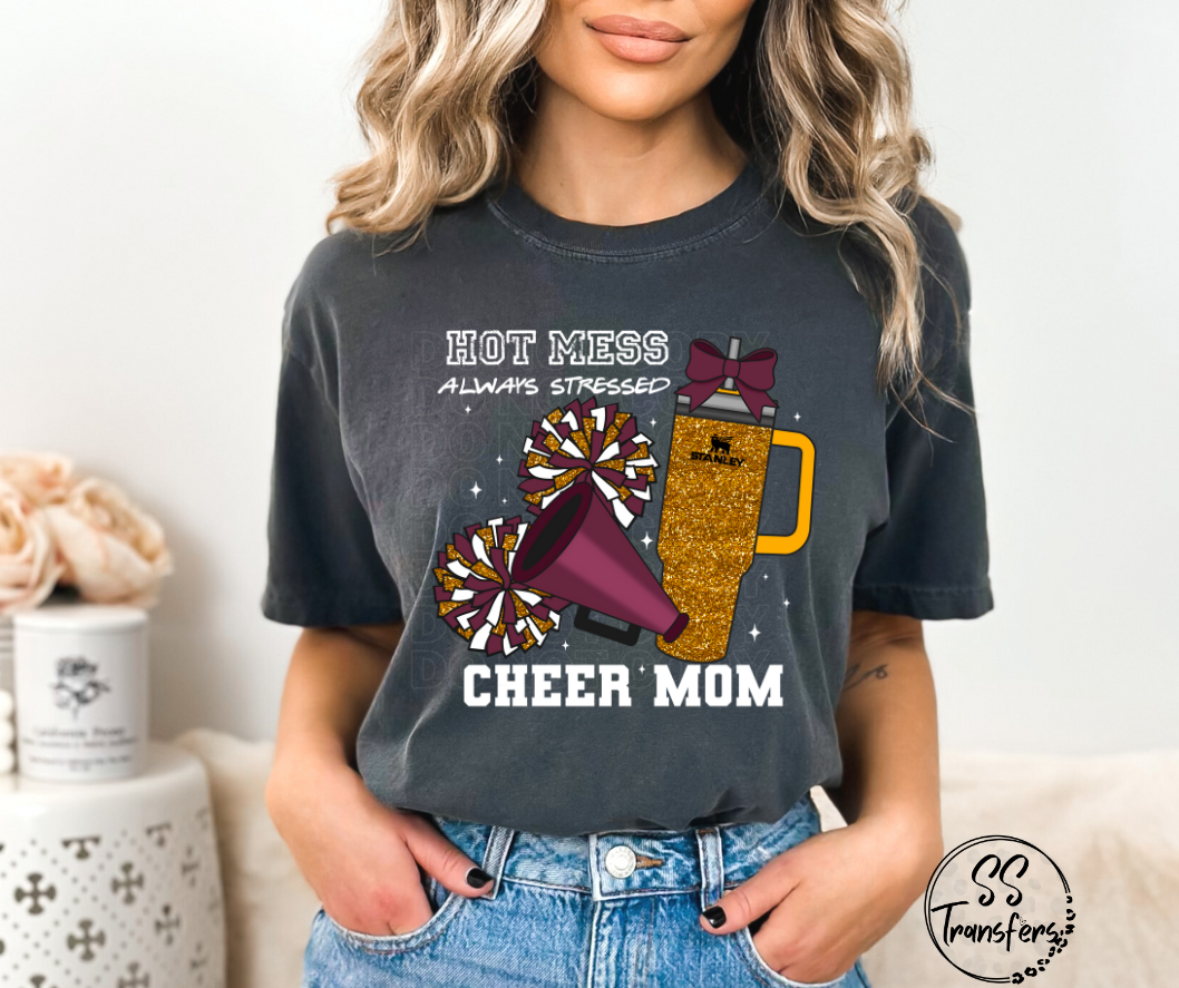 Hot Mess Cheer Mom (Multiple Color Combos) DTF Transfer