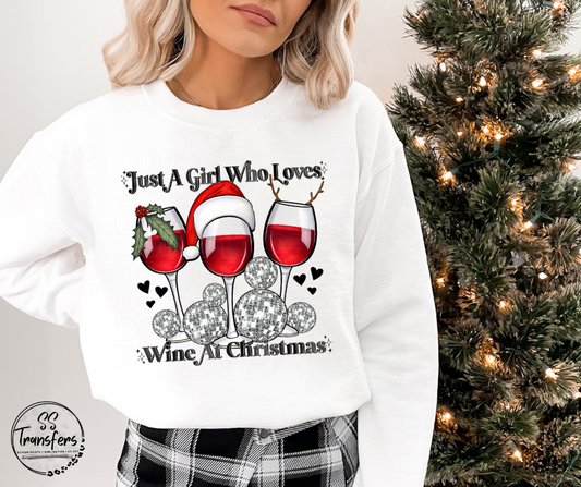 Just A Girl Who Loves Wine At Christmas DTF Transfer