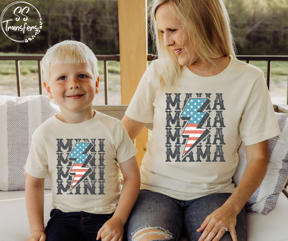 American Flag Bolt Mama/Mini DTF Transfer