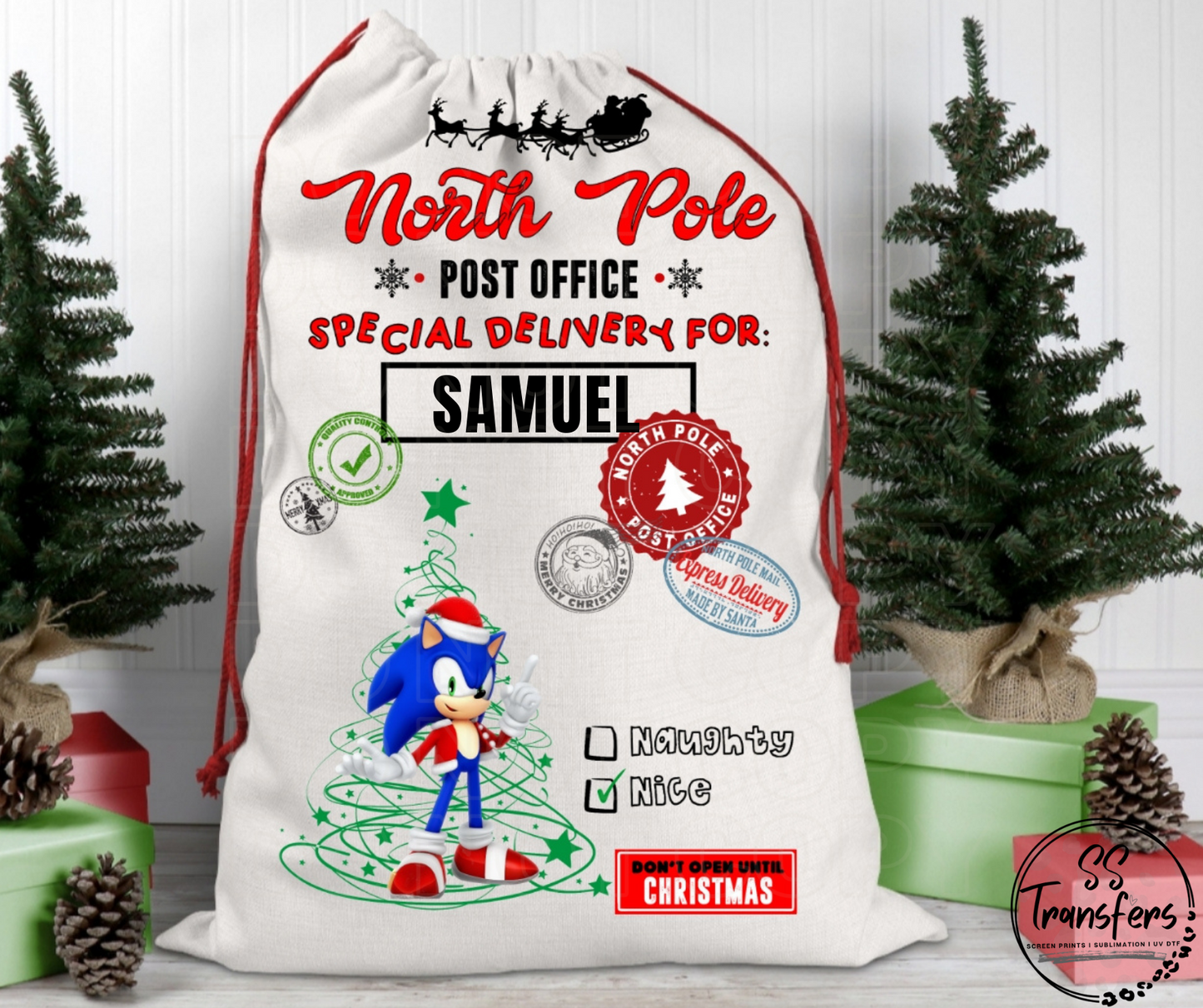 Character Custom Name Santa Sack DTF Transfer