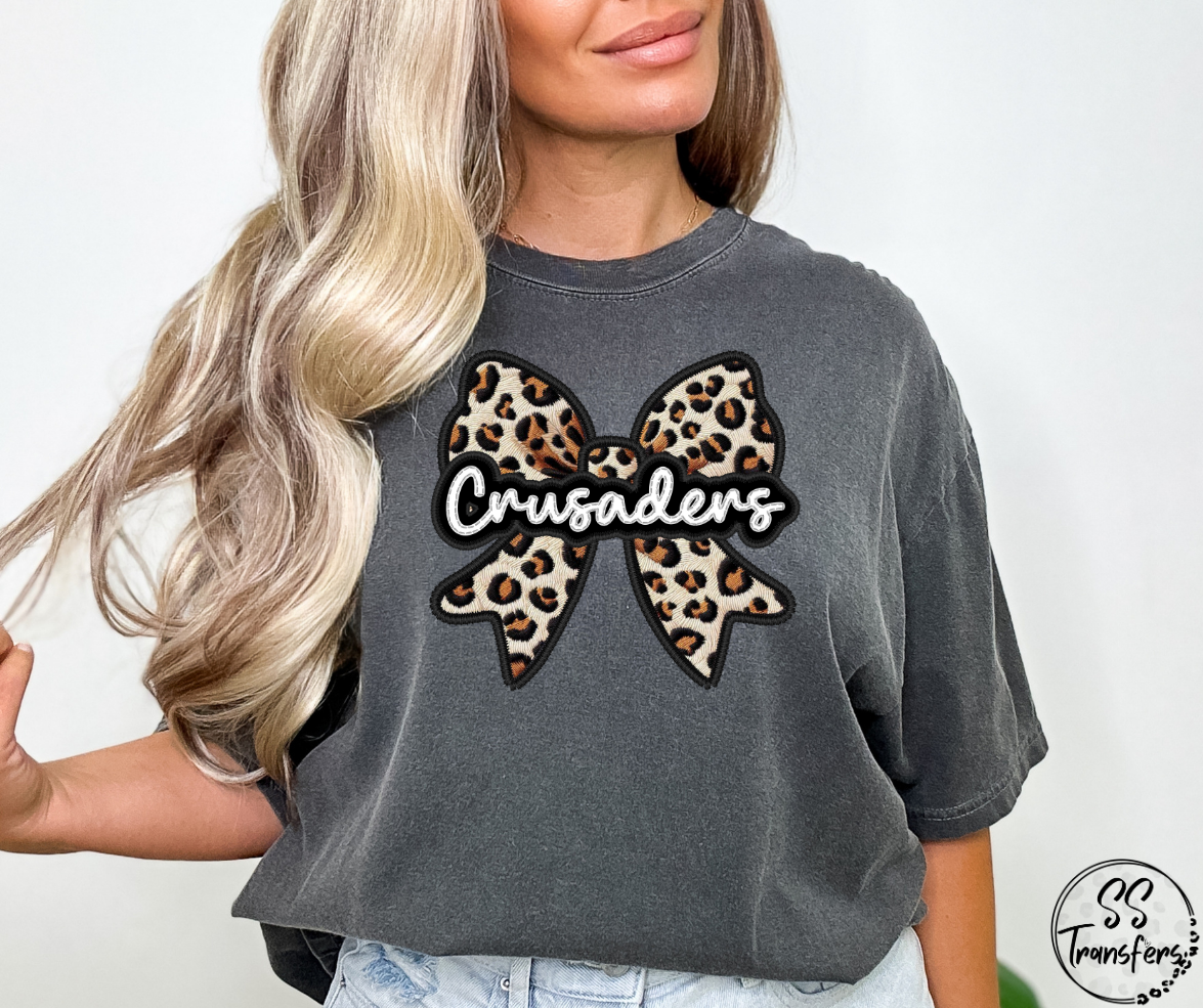 Faux Embroidered Leopard Bow Mascots (Multiple Teams) DTF Transfer