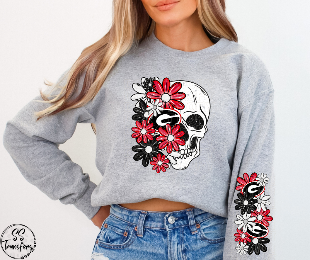 Floral Skull College Teams (w/ Sleeve Option) DTF Transfer