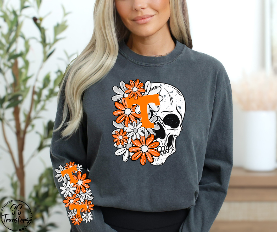 Floral Skull College Teams (w/ Sleeve Option) DTF Transfer