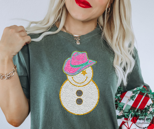 Faux Glitter Cowboy Snowman DTF Transfer