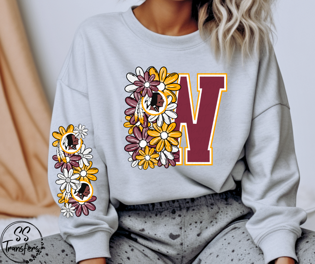 Floral Letter Pro+College Teams (w/ Sleeve Option) DTF Transfer