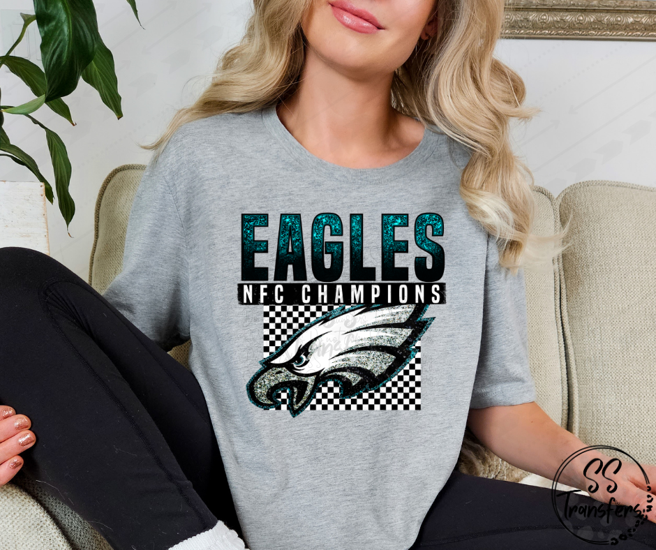 Eagles Faux Glitter Checkered DTF Transfer