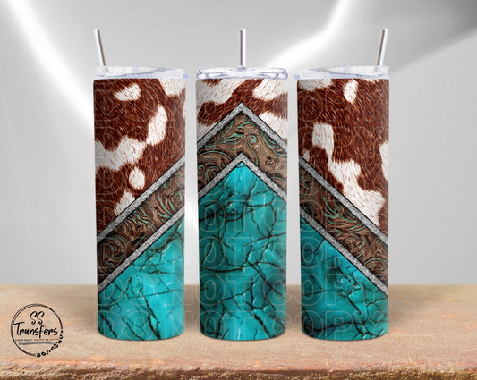 Turquoise/Tooled Leather Cowhide Sub Tumbler Transfer