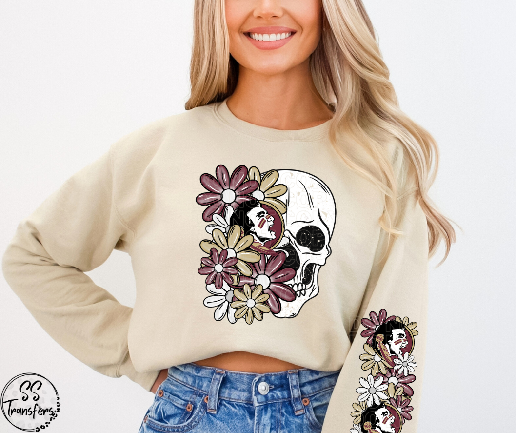 Floral Skull College Teams (w/ Sleeve Option) DTF Transfer