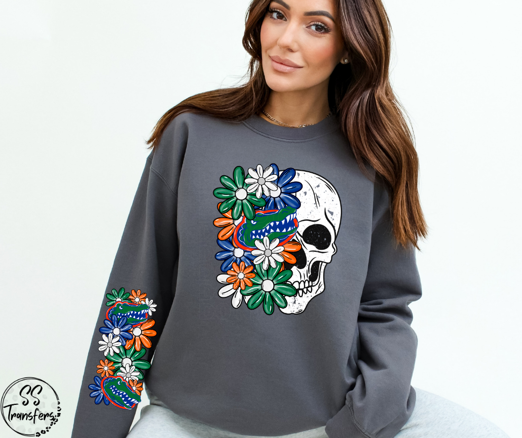 Floral Skull College Teams (w/ Sleeve Option) DTF Transfer