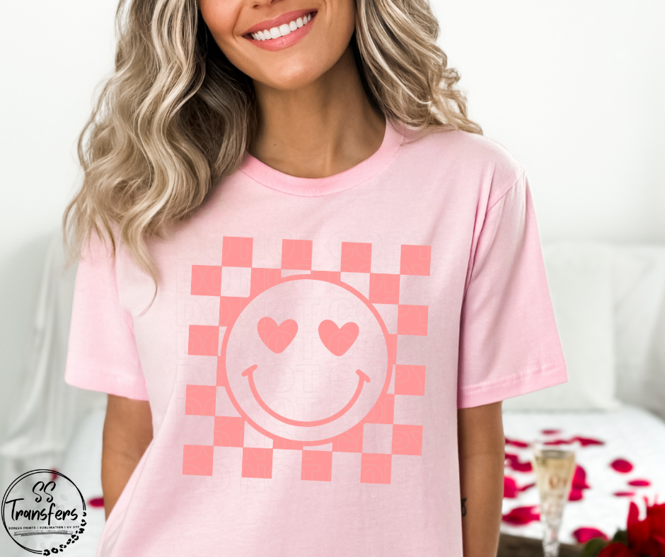 Checkered Love Happy Face (Multiple Options) DTF Transfer