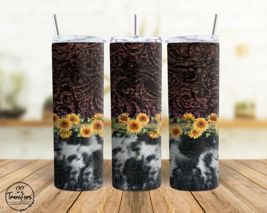 Tooled Leather/Cowhide Sunflowers Sub Tumbler Transfer