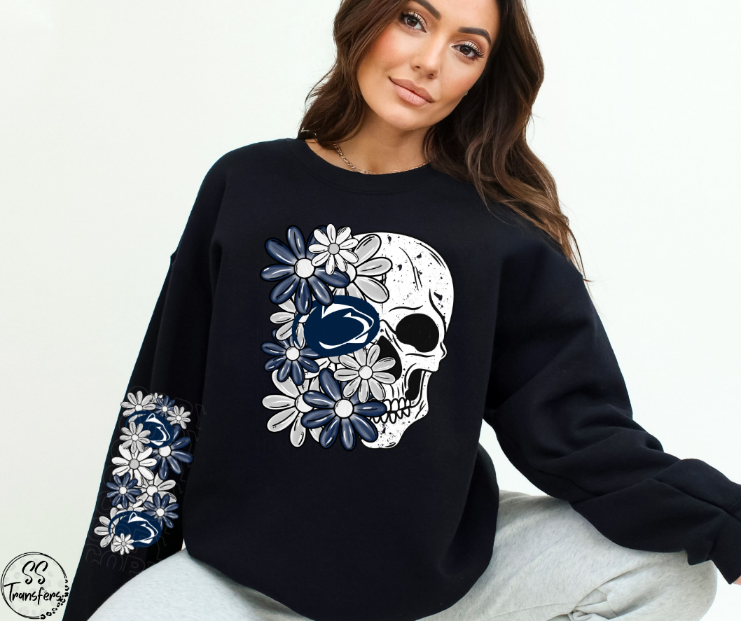 Floral Skull College Teams (w/ Sleeve Option) DTF Transfer