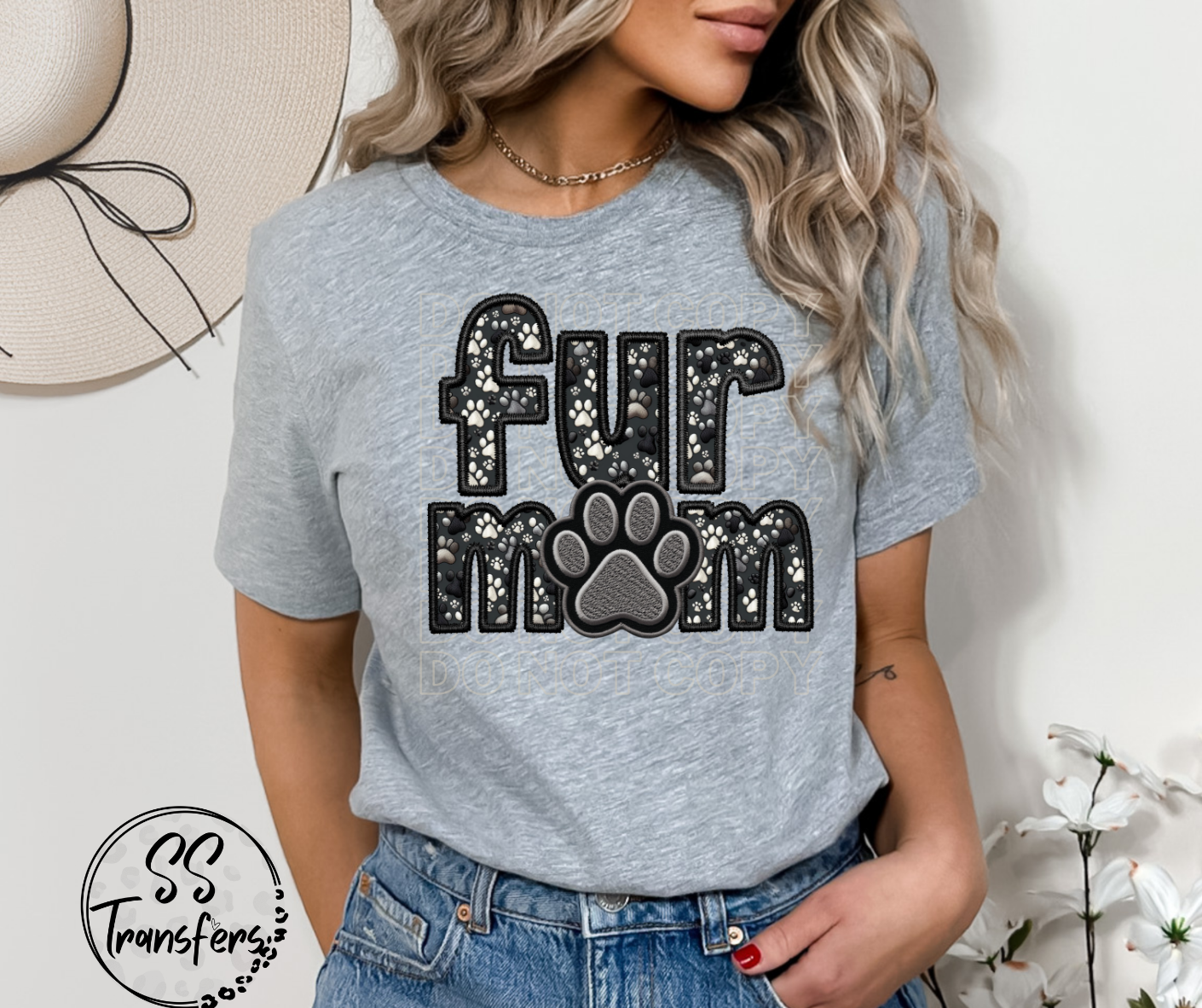 Fur Mom Paw Print Faux Embroidered DTF Transfer