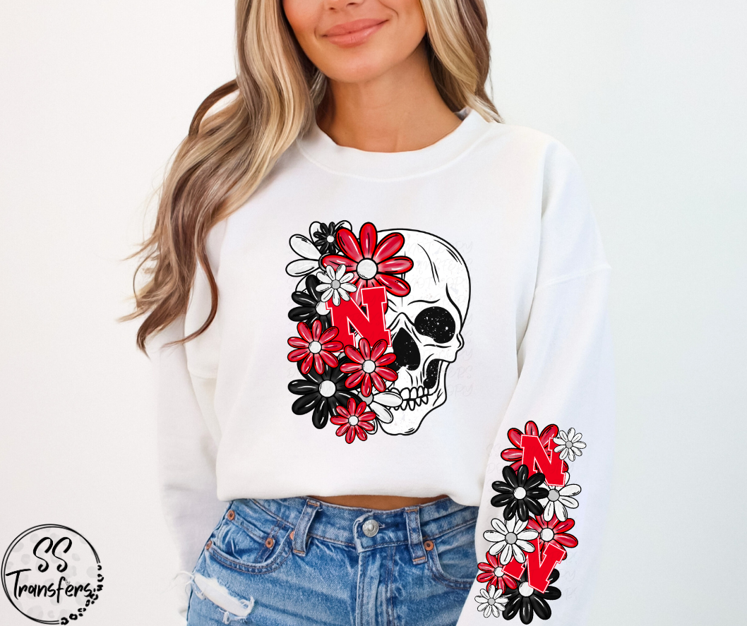 Floral Skull College Teams (w/ Sleeve Option) DTF Transfer