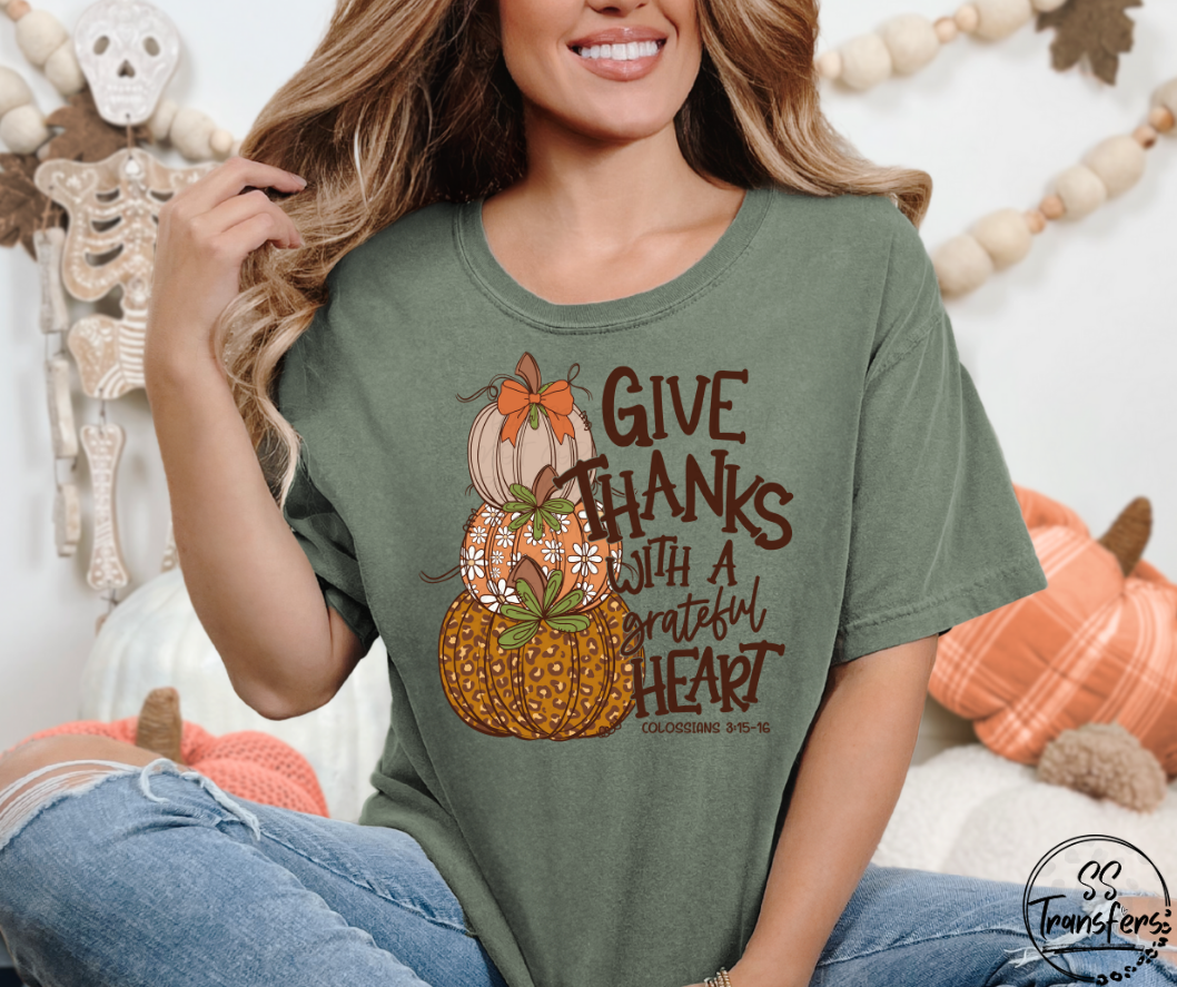 Give Thanks Stacked Pumpkins DTF Transfer