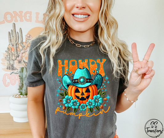Howdy Pumpkin Faux Embroidered DTF Transfer