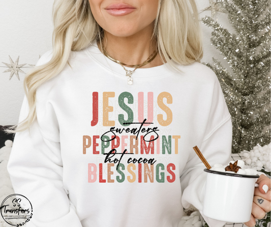 Jesus, Sweaters, Peppermint, Hot Cocoa, Blessings DTF Transfer