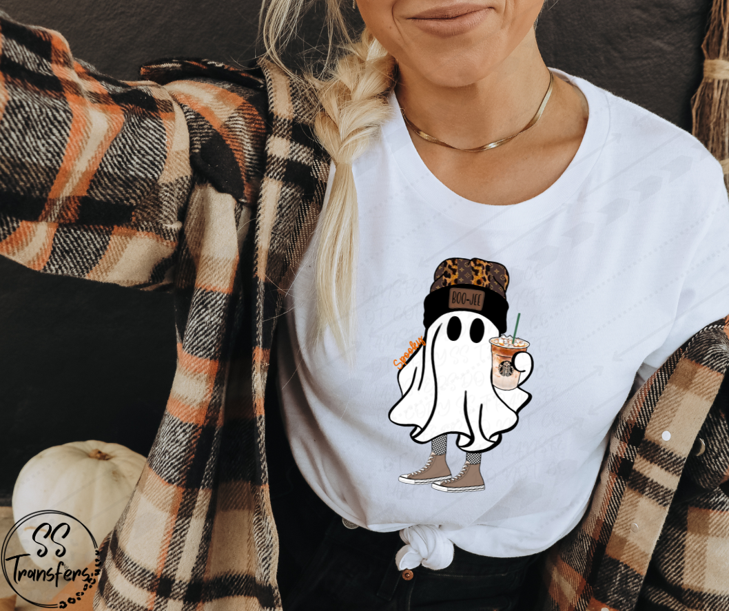 Boo Jee Beanie Coffee Ghost DTF Transfer