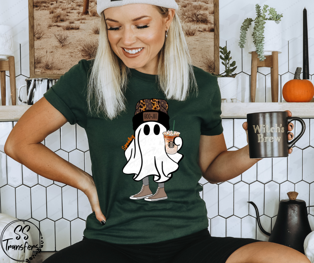 Boo Jee Beanie Coffee Ghost DTF Transfer