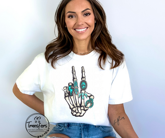 Peace Skellie Hand w/Turquoise Rings DTF Transfer