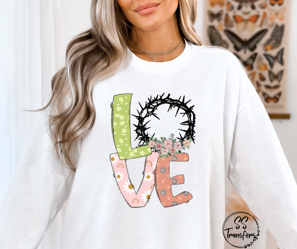 LOVE Floral and Thorns DTF Transfer