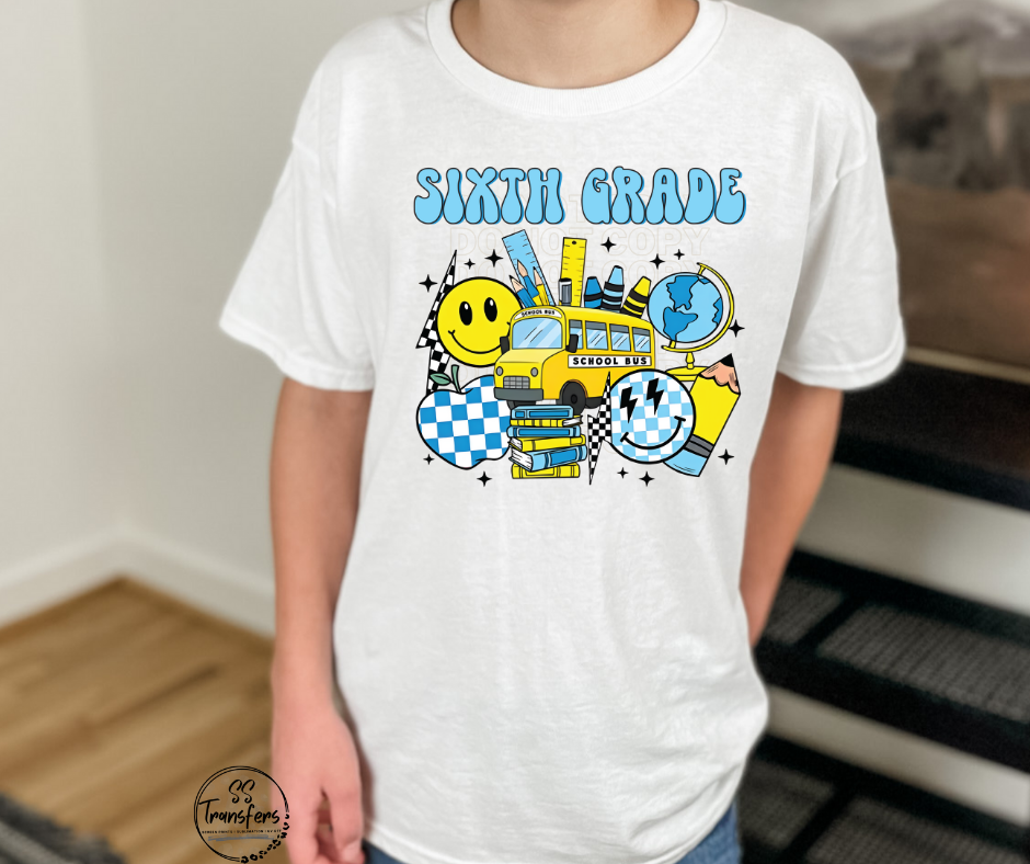 Blue Checkered School Grades (Pre-K-6th grade) Kids DTF Transfer