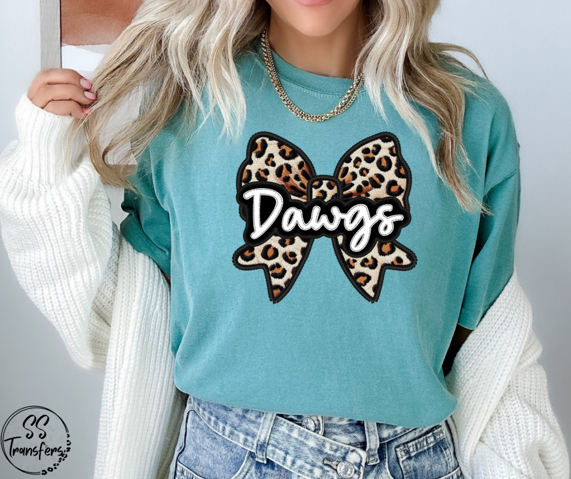 Faux Embroidered Leopard Bow Mascots (Multiple Teams) DTF Transfer