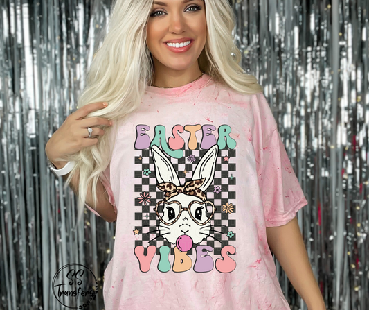 Easter Vibes Checkered Bunny DTF Transfer