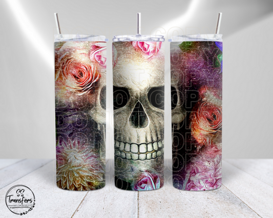 Embroidered Skull Floral Sub Tumbler Transfer