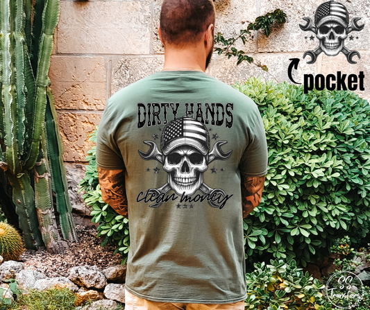Dirty Hands, Clean Money Wrench Skull (pocket included) DTF Transfer