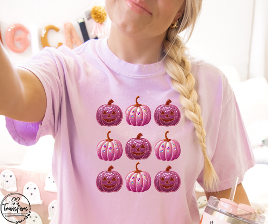 Pink Stacked Pumpkins Faux Embroidered DTF Transfer