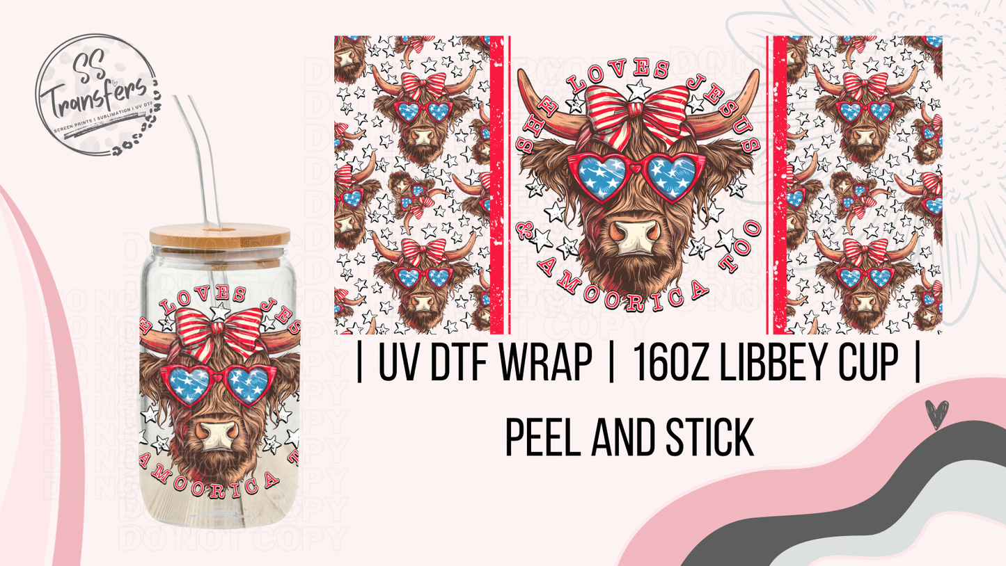 Loves Jesus And America Too Highland Cow Libbey UV Wrap