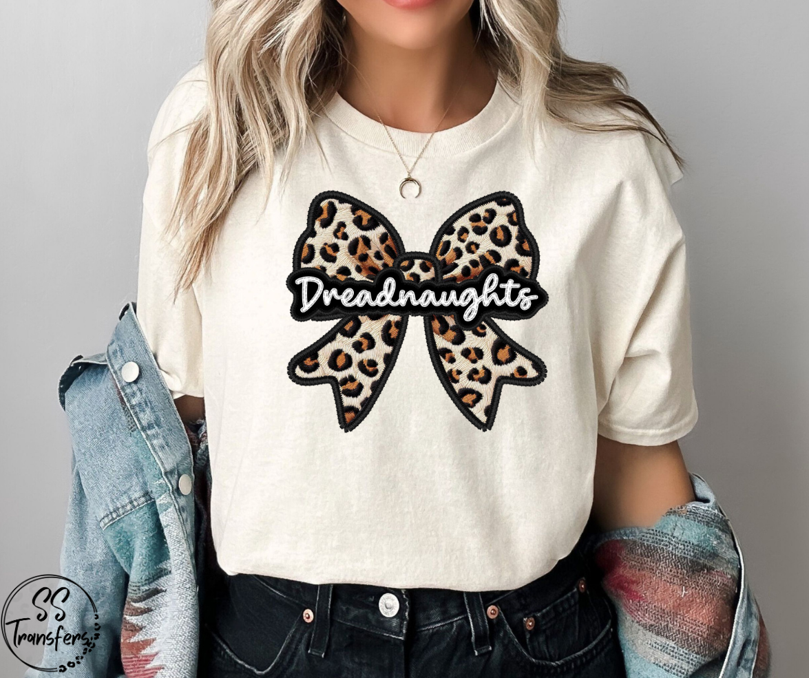 Faux Embroidered Leopard Bow Mascots (Multiple Teams) DTF Transfer