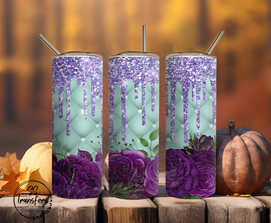 Inflated Sparkle Drip Purple Roses Sub Tumbler Transfer