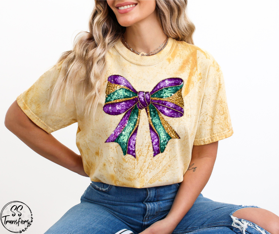 Mardi Gras Faux Sequin Bow DTF Transfer