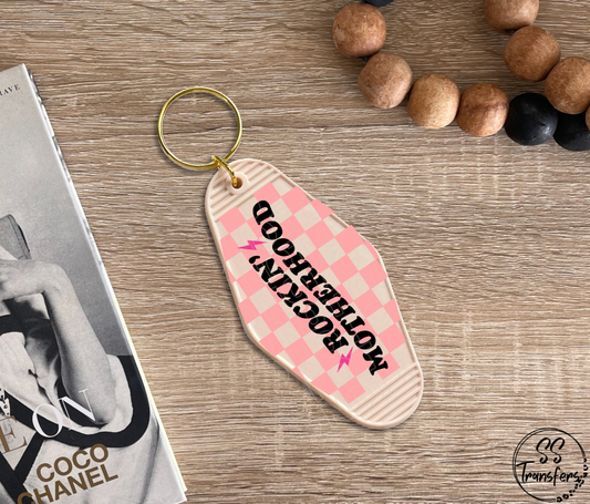 Pink Checkered Rockin Motherhood Motel UV Keychain