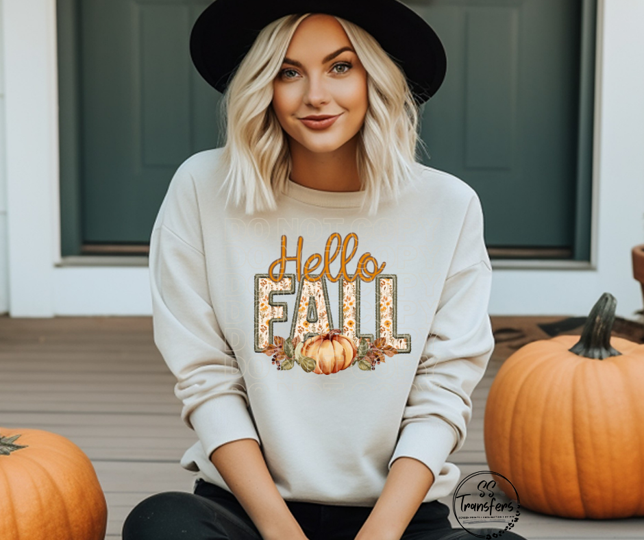 Hello Fall Faux Embroidered DTF Transfer