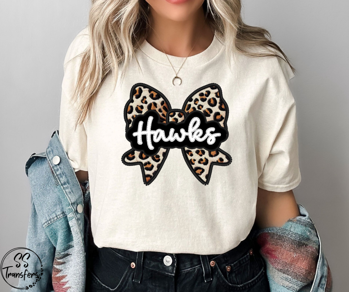 Faux Embroidered Leopard Bow Mascots (Multiple Teams) DTF Transfer