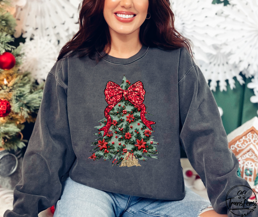 Poinsetta Faux Embroidered Tree DTF Transfer