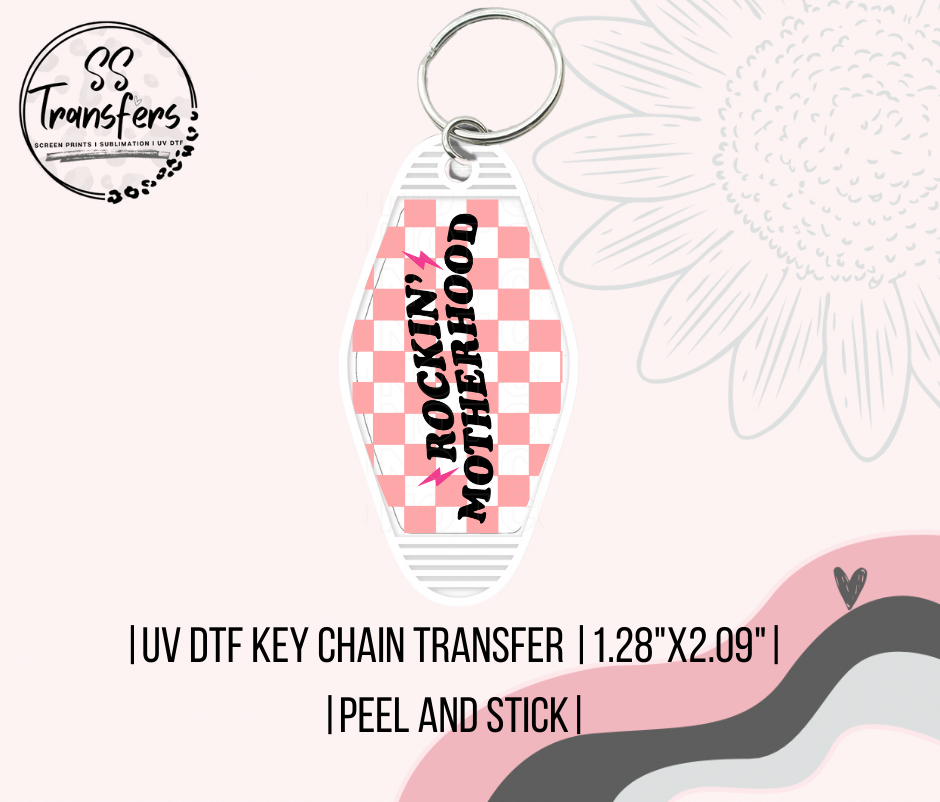 Pink Checkered Rockin Motherhood Motel UV Keychain