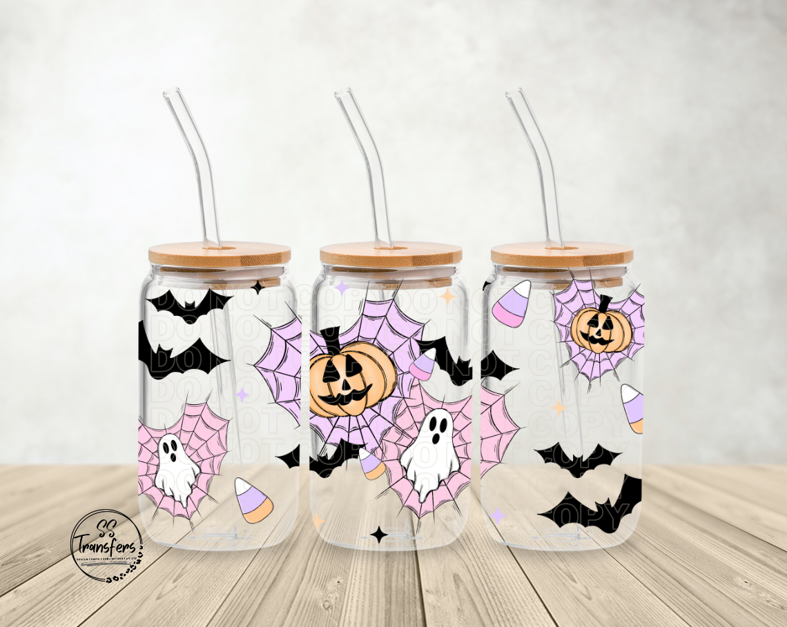 Ghost Pumpkin Hearts and Webs Libbey UV Wrap