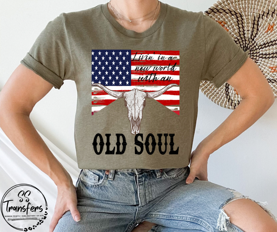 Old Soul American Flag DTF Transfer