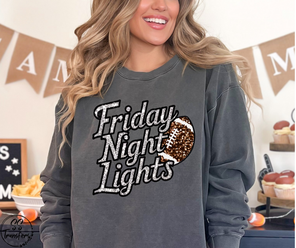 Friday Night Lights Football Faux Sequins DTF Transfer