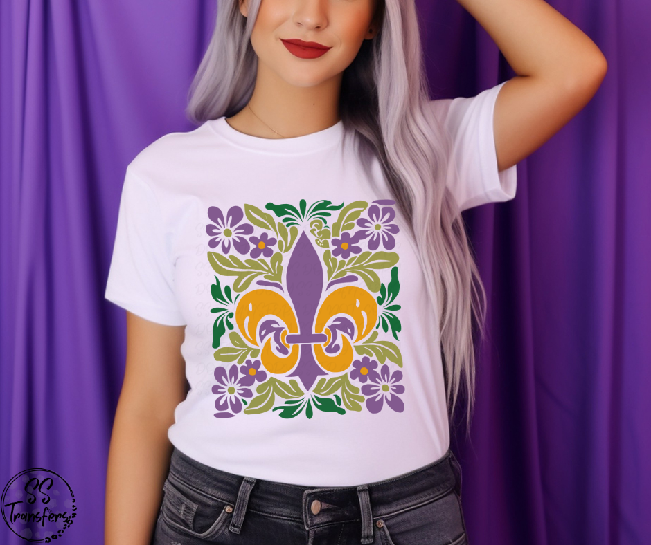 Mardi Gras Fleur De Lis Floral DTF Transfer