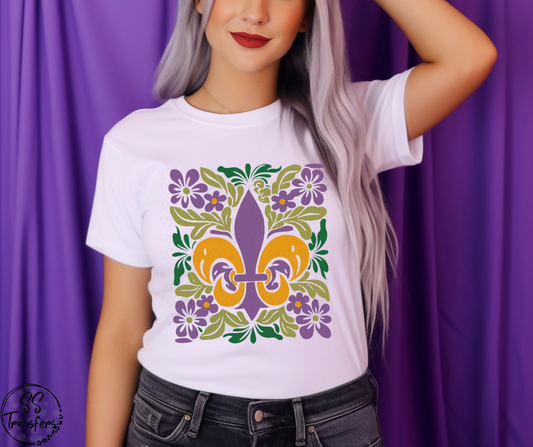 Mardi Gras Fleur De Lis Floral DTF Transfer