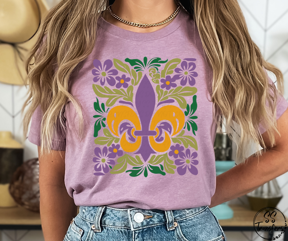 Mardi Gras Fleur De Lis Floral DTF Transfer