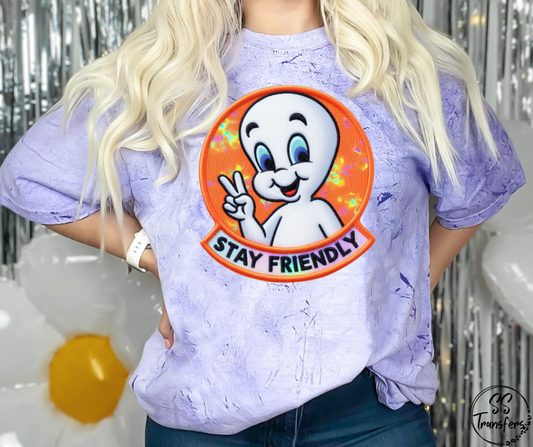 Stay Friendly Ghost Faux Embroidery DTF Transfer