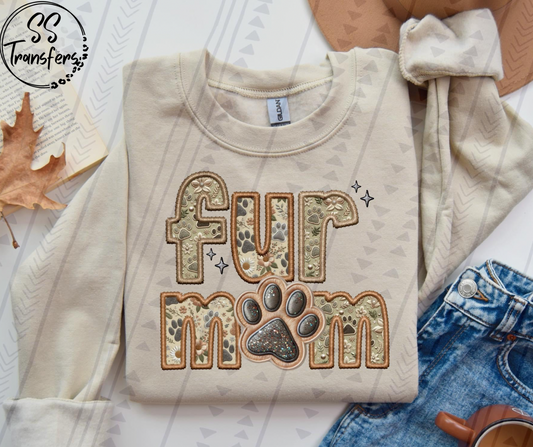 Fur Mom Paw Print Faux Embroidered DTF Transfer