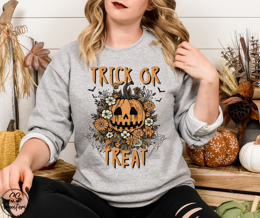 Trick or Treat Floral Jack-O-Lantern  DTF Transfer