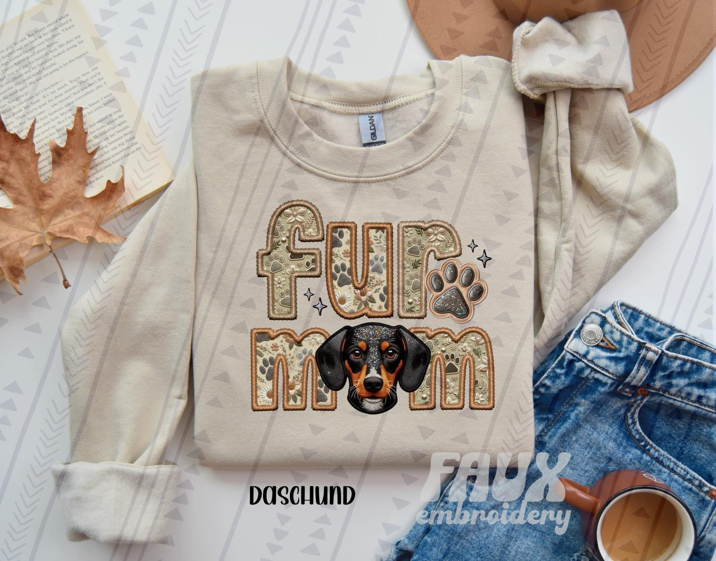 Fur Mom Dogs Faux Embroidered (Multiple Breed Choices) DTF Transfer